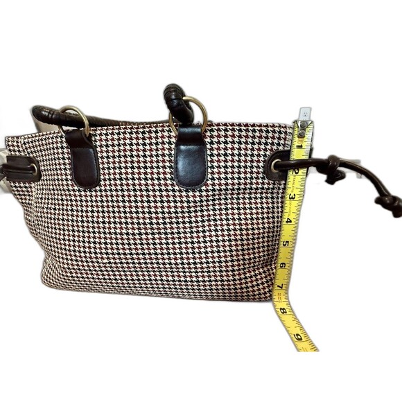 Victoria’s Secret Houndstooth Top Handle Handbag Small Brown Ivory Fabric Purse - Picture 4 of 9